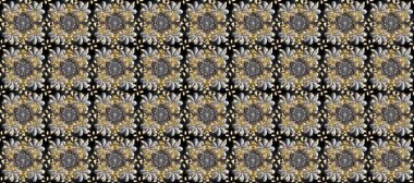 Geleneksel oryantasyon süsü. Gri, bej ve kahverengi renklerde altın elementlerle kusursuz desen. Kusursuz klasik raster altın desenli. Klasik vintage arkaplan.