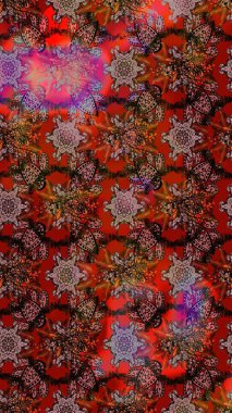 Raster illüstrasyonundaki çiçek desenli çizim. Suluboya tarzında kahverengi ve kırmızı renkte çiçekler.