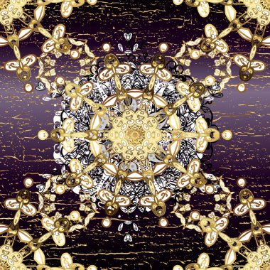 Geleneksel klasik raster altın pürüzsüz desen. Barok tarzında kusursuz bir doğulu süsü. Siyah ve kahverengi renklerdeki altın elementler.