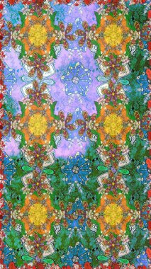 Yeşil ve nötr yeşil ve nötr. Retro tekstil tasarım koleksiyonu. El çizimi çiçek unsurları olan soyut, dikişsiz raster deseni. 1950-1960 motifleri. Çiçekli ipek eşarp..