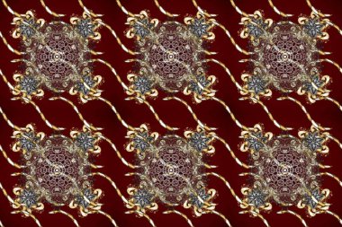 Kusursuz çiçek deseni. Kusursuz raster arka plan. Duvar kâğıdı barok, İspanyol kumaşı. Kahverengi, kırmızı ve bej renklerde grafiksel, modern, pürüzsüz desen.