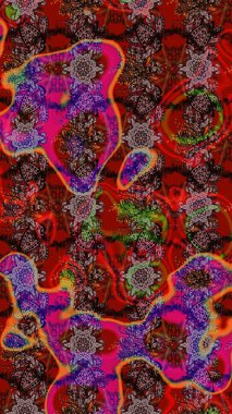 Raster illüstrasyonundaki çiçek desenli çizim. Suluboya tarzında kırmızı ve kahverengi renkte çiçekler.