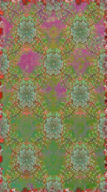 Ağaç dallı bahar çiçekleriyle desen, yeşil renklerde ve çiçek siluetiyle nötr renkler. Raster deseni.