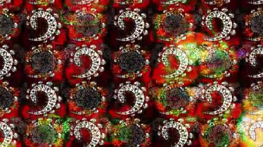 Renkli unsurlarla hareketli arka plan görüntüleri. Çiçekler. Eski model. Bayrak tarzı. Video kaydı. Şablon. Döngü. Kusursuz..