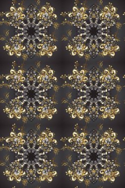 Raster illüstrasyonu. Süslü dekorasyon. Damask altın soyut çiçek renklerde pürüzsüz desen.