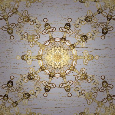 Kahverengi ve beyaz renklerde altın elementlerle kusursuz desen. Kusursuz klasik raster altın desenli. Geleneksel oryantasyon süsü. Klasik vintage arkaplan.