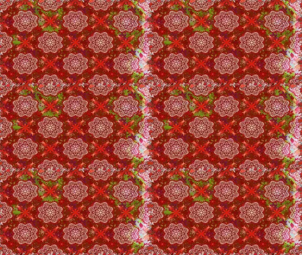 Raster illüstrasyonunda kusursuz çiçek deseni. Kırmızı renkte çiçekler. Düz Çiçek Elementleri Tasarımı. Renkli Bahar Teması Kusursuz Arkaplan.