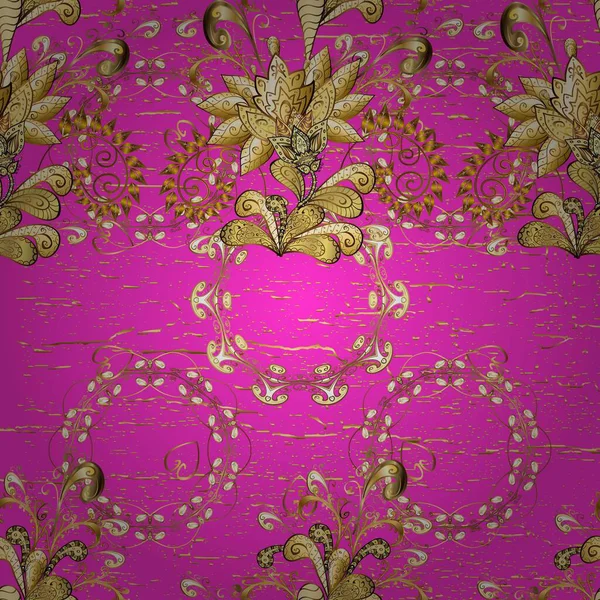 Mor ve kahverengi renklerde altın elementlerle desen. Klasik mobilya tarzı. Altın kaplamalı Magenta ve kahverengi zemin. Lüks mobilyalar. Kusursuz ahşap oyma. Küçük alan derinliği.