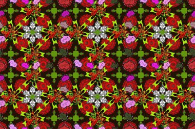 Bahar Tema Dikişsiz desen arka plan rengi. Düz çiçek öğeleri tasarım. Çiçek deseni. Raster sorunsuz güzel kumaş deseni.