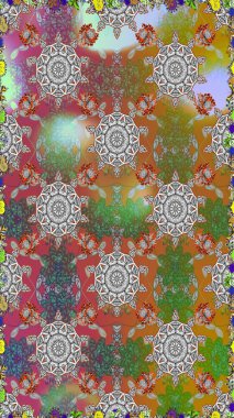 Gri ve kahverengi renklerde etnik çiçeklerle kusursuz bir desen. Raster Çiçek İllüstrasyonu güzel tekstil..