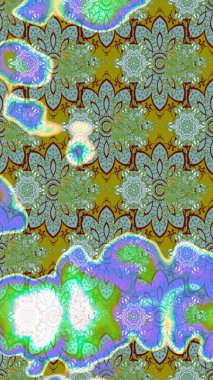 Yeşil ve mavi renkte çiçekler. Raster illüstrasyonunda çiçek deseni çizimi.