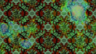 Cute floral background for textile, fabric, wrapping, scrapbooking. On green and brown backdrop. Raster sketch pattern with hand drawn doodle flowers. Childish design.