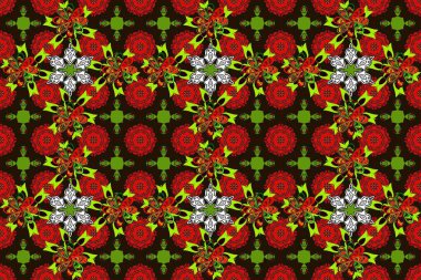 Düz Çiçek Elementleri Tasarımı. Raster kusursuz. Güzel kumaş deseni. Çiçek deseni. Renkli Bahar Teması Kusursuz Arkaplan.