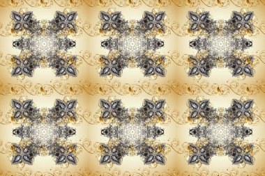 Traditional raster and golden pattern. Damask seamless ornament. Classic oriental pattern over gray, beige and neutral colors.