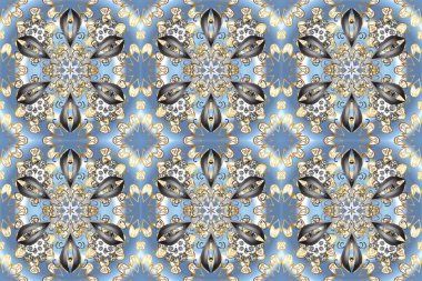 Antika altın tekrarlanabilir duvar kağıdı. Altın element mavi, gri ve nötr renklerde. Barok tarzında altın çiçekli süs. Damask pürüzsüz tekrarlama deseni.