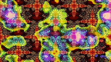 Raster deseni. Bahar çiçekleriyle desen dalla, kahverengi renklerle çiçek siluetiyle.