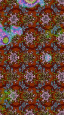 Çiçek izi. Suluboya çizim kalıbı. Çiçekler suluboya tarzında kahverengi, yeşil ve kırmızı renklerde.