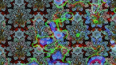 3D çiçekler, eskiz. Raster illüstrasyonu. Mavi ve siyah renklerde.