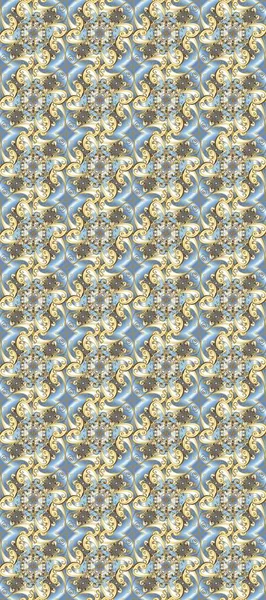 Tarafsız, bej ve mavi renklerde altın elementlerle kusursuz klasik desen. Noel, kar tanesi, yeni yıl 2019.