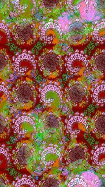 Suluboya, elle çizilmiş. Raster illüstrasyonu. Kırmızı ve yeşil yapraklı yabani çiçekler. Taslak arkaplan deseni.