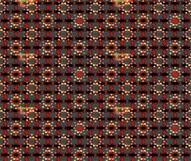 Şirin çiçekli eskiz deseni ve siyah ve kırmızı renklerde yapraklar, suluboya çiçek deseni, duvar kağıdı, kart ya da kumaş için fayanslı. Raster illüstrasyonu.