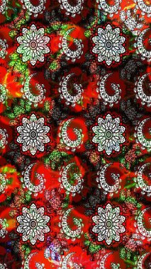 Raster illüstrasyonundaki çiçek desenli çizim. Siyah ve kırmızı renkte çiçekler.