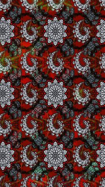 Raster illüstrasyonu. Eskiz geçmişi. Eski usul. Renkli desenli eskiz deseni, gri ve siyah çiçekler ve dekoratif elementler. Kumaş, tekstil ve duvar kağıdı baskısı için..