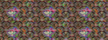 Raster illüstrasyonu. Raster illüstrasyonu. Asya tekstil tarzında. Tarafsız ve siyah renklerde çiçekler. Çiçek desenini çiz.