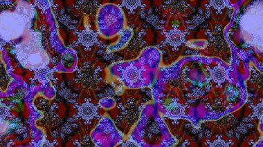 Raster illüstrasyonu. Yumuşak, bahar çiçekleri menekşe ve kahverengi renklerde. Çiçek ve yapraklı karalama şeklinde Raster çiçek deseni.