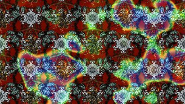 Yapraklı çiçekler ve kahverengi ve yeşil renklerde papatya çiçekleri. Raster - stok. Taslak arkaplan deseni.