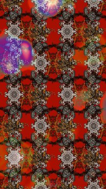 Çizim çiçek deseni duvar kâğıdı olarak kullanılabilir. Raster illüstrasyonu. Kahverengi ve kırmızı renkte çiçekler.