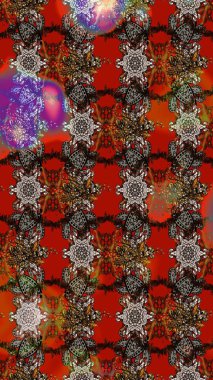 Çizim çiçek deseni duvar kâğıdı olarak kullanılabilir. Raster illüstrasyonu. Kahverengi ve kırmızı renkte çiçekler.