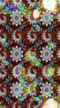 Tekstil tasarımı için gri ve kahverengi renkli geleneksel halk çiçekleri. Üzerinde gelincikler ve vadi zambakları olan renkli çiçek desenli nakış..