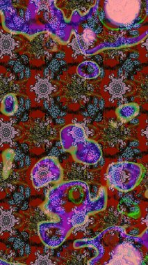 Kabile sanatı boho baskısı, klasik çiçek arkaplanı. Arkaplan dokusu, duvar kağıdı, kırmızı ve kahverengi renkli çiçek teması. Soyut etnik raster çizim kalıbı.