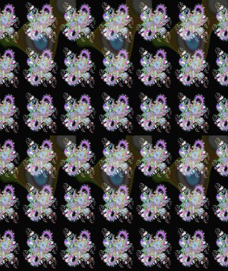 Raster illüstrasyonu. El çizimi çiçekli soyut çizim kalıbı. Siyah ve nötr renkte çiçekler.