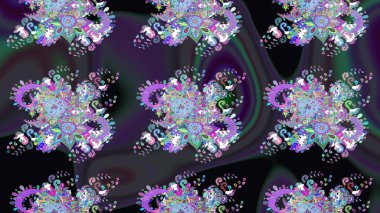 Yapraklı çiçekler ve mor renkli papatya çiçekleri. Eskiz arkaplan modeli. Raster - stok.