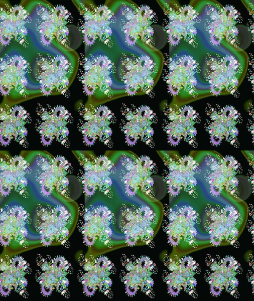 Yeşil ve siyah renkli güzel bir tekstil. Raster illüstrasyonu. Suluboya çiçekli çiçek deseni.