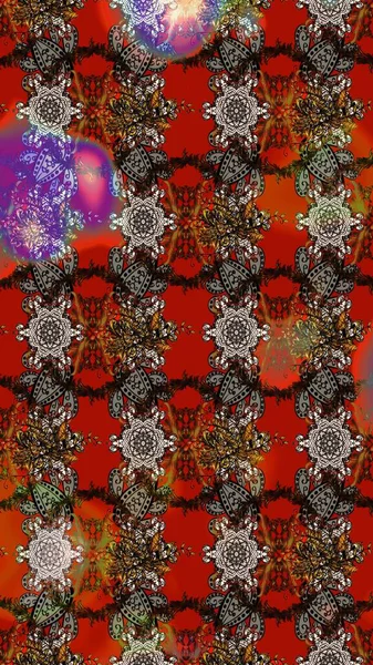 Çizim çiçek deseni duvar kâğıdı olarak kullanılabilir. Raster illüstrasyonu. Kahverengi ve kırmızı renkte çiçekler.