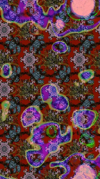 Kabile sanatı boho baskısı, klasik çiçek arkaplanı. Arkaplan dokusu, duvar kağıdı, kırmızı ve kahverengi renkli çiçek teması. Soyut etnik raster çizim kalıbı.