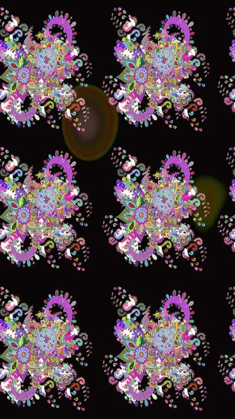 Klasik çiçek tasarımı elementleri. Siyah ve nötr kıvırcık çiçekler siyah ve nötr renklerde şekillenir. Raster illüstrasyonu.