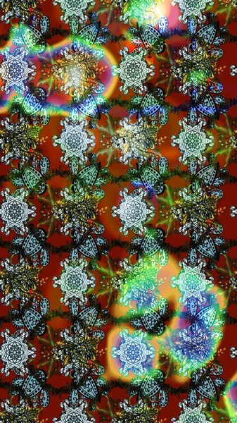 Şirin çiçekli eskiz deseni ve kahverengi, yeşil ve mavi renkli yapraklar, suluboya çiçek deseni, duvar kağıdı, kart veya kumaş için fayanslı. Raster illüstrasyonu.