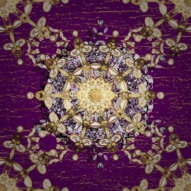 Klasik oryantal desen, mor ve beyaz renklerin üstündedir. Geleneksel raster ve altın desen. Damask pürüzsüz süsü.