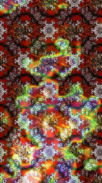 Çok kahverengi ve kırmızı zarif küçük çiçekler ve kahverengi ve kırmızı renkli komik böcekler, raster desen, illüstrasyon.