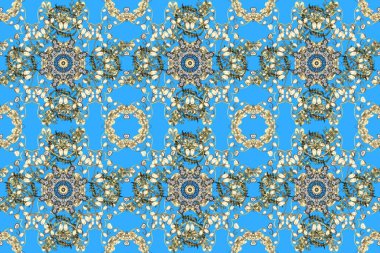 Barok tarzında kusursuz desen. Duvar kağıtları ve ambalaj için güzel bir desen. Kahverengi ve mavi renkli desenler. Rococo tarzında zarif, zarif bir süs. Raster. Eski renkli desenler.