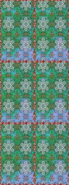 Moda baskıları için zarif bir şablon. Parlak renkli çiçeklerle ve mavi ve yeşil renklerde yapraklarla şaşırtıcı, pürüzsüz çiçek deseni. Modern çiçek arkaplanı. Halk stili.