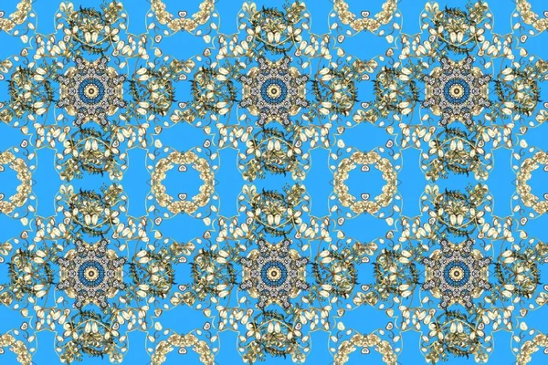 Barok tarzında kusursuz desen. Duvar kağıtları ve ambalaj için güzel bir desen. Kahverengi ve mavi renkli desenler. Rococo tarzında zarif, zarif bir süs. Raster. Eski renkli desenler.