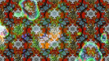 Çocuksu tasarım. Tekstil, kumaş, ambalaj, hatıra defteri için hoş bir çiçek arkaplanı. Kahverengi ve yeşil arka planda. Elle çizilmiş karalama çiçekleri ile Raster çizim deseni.