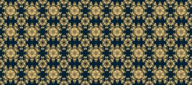 Lüks, kraliyet ve Viktorya dönemi konsepti. Raster klasik barok çiçeksiz altın desenli. Süslü dekorasyon. Altın elementlerle mavi ve kahverengi renklerde altın desen.