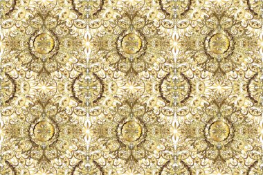 Sarı, beyaz ve bej renklerde, altın karalama fantezi yapraklarından Raster soyut çelengi ve çiçek. El yapımı dekoratif çerçeve, albüm kapağı, tebrik kartı, klasik Art deco tarzı.