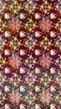 Kahverengi renkli çiçekler. Hediye ambalaj kağıdı, tebrik kartları, posterler ve pankart tasarımı. Raster düz çiçek çizim deseni.